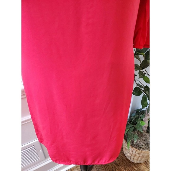 My Story Women's Solid Red Polyester Round Neck Long Sleeve Knee Length Dress S - Picture 3 of 7